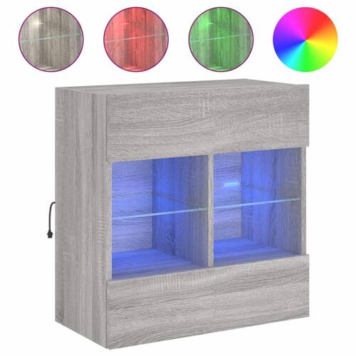 Væghængt tv-bord m. LED-lys 58,5x30x60,5 cm grå sonoma-eg