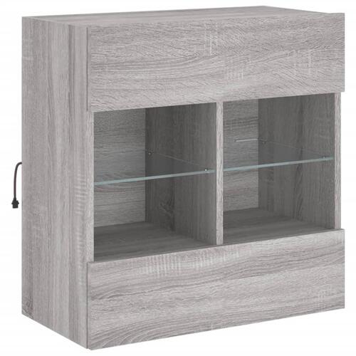 Væghængt tv-bord m. LED-lys 58,5x30x60,5 cm grå sonoma-eg