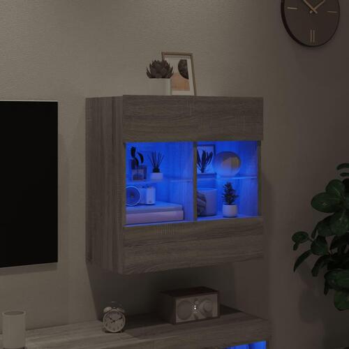 Væghængt tv-bord m. LED-lys 58,5x30x60,5 cm grå sonoma-eg