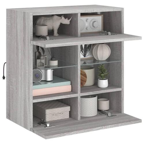 Væghængt tv-bord m. LED-lys 58,5x30x60,5 cm grå sonoma-eg