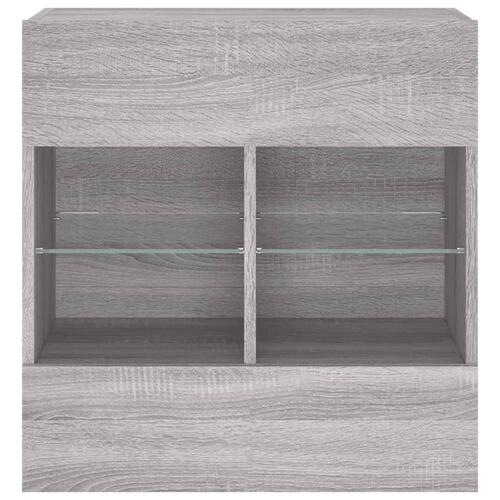 Væghængt tv-bord m. LED-lys 58,5x30x60,5 cm grå sonoma-eg