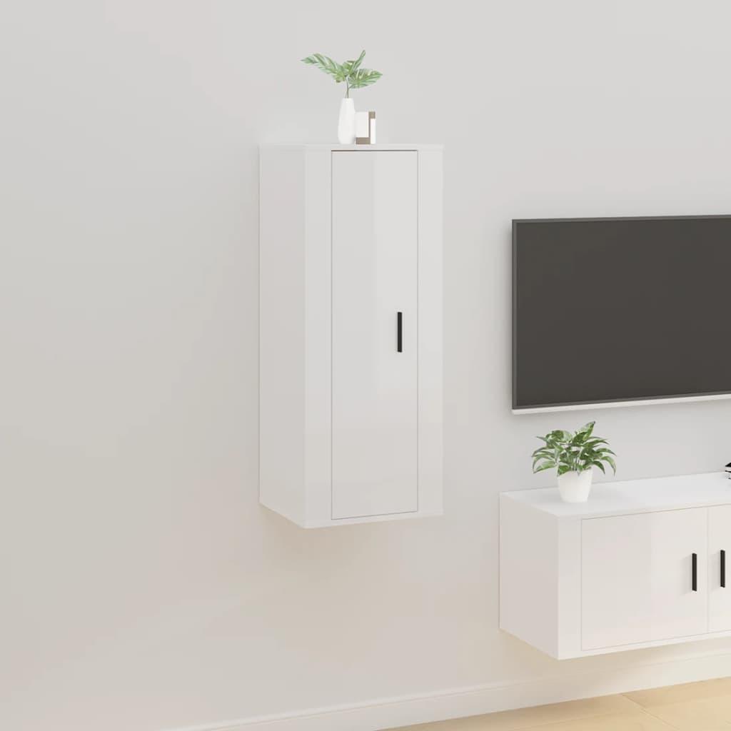 Væghængt tv-skab 40x34,5x100 cm hvid højglans