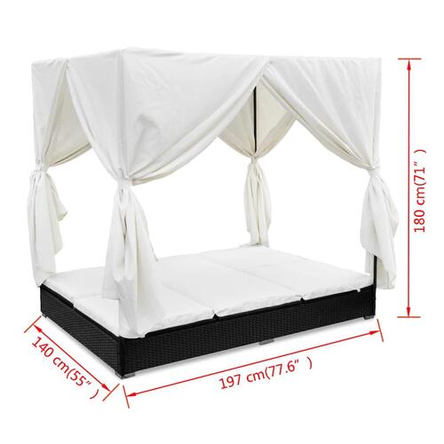 Solseng med gardiner polyrattan sort