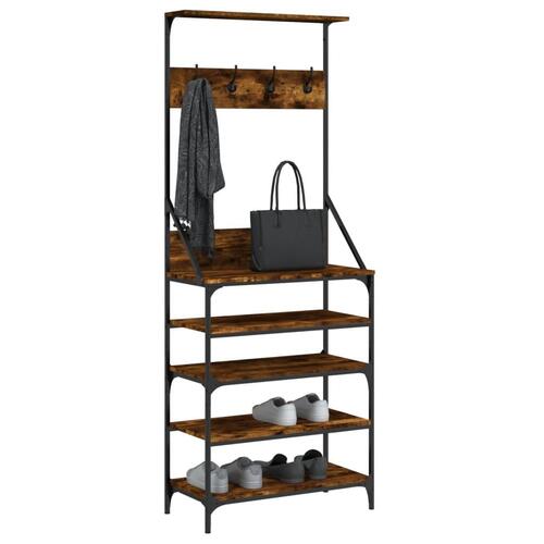 Tøjstativ med skoopbevaring 70x34x184 cm røget egetræsfarve