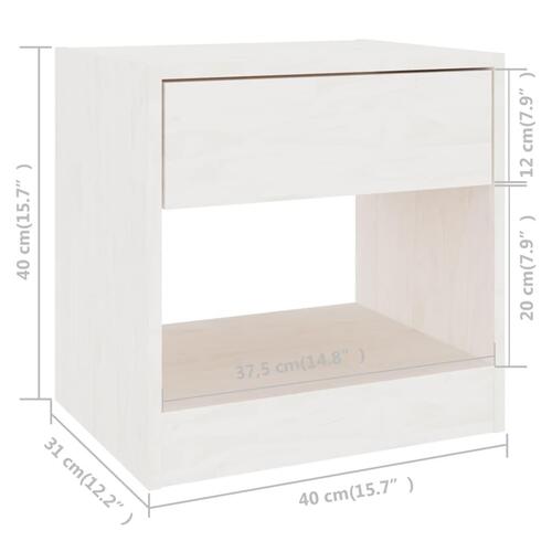 Sengebord 40x31x40 cm massivt fyrretræ hvid