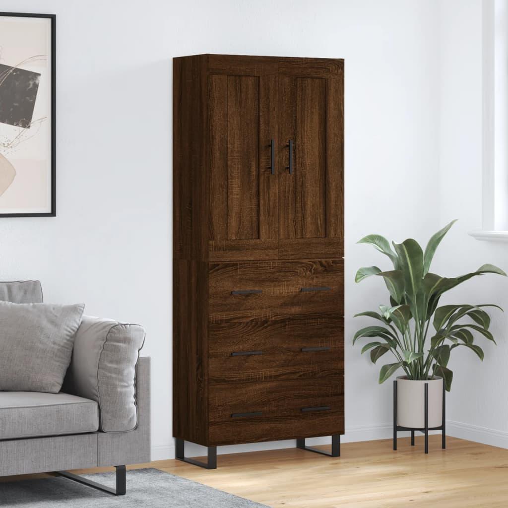 Højskab 69,5x34x180 cm konstrueret træ brun egetræsfarve