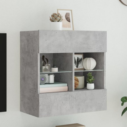 Væghængt tv-bord med LED-lys 58,5 x 30 x 60,5 cm - betongrå