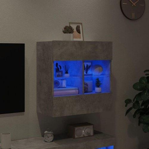 Væghængt tv-bord med LED-lys 58,5 x 30 x 60,5 cm - betongrå