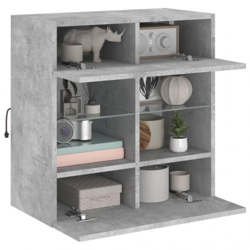 Væghængt tv-bord med LED-lys 58,5 x 30 x 60,5 cm - betongrå