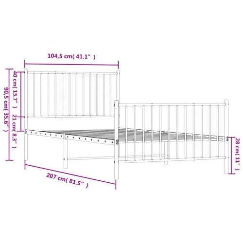 Sengeramme med sengegavl og fodgærde 100×200 cm - metal, hvid