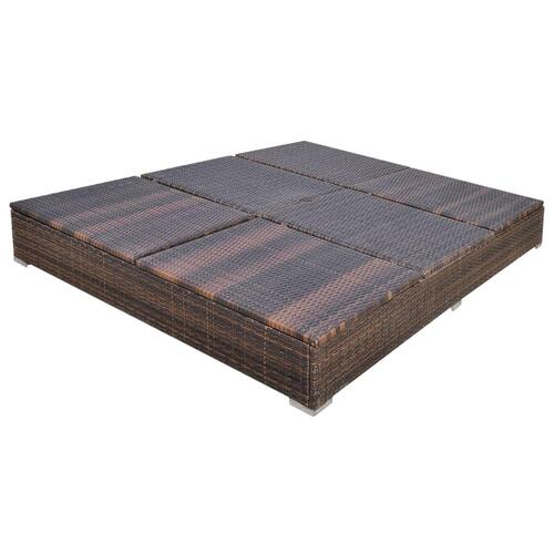 Loungeseng med parasol polyrattan brun