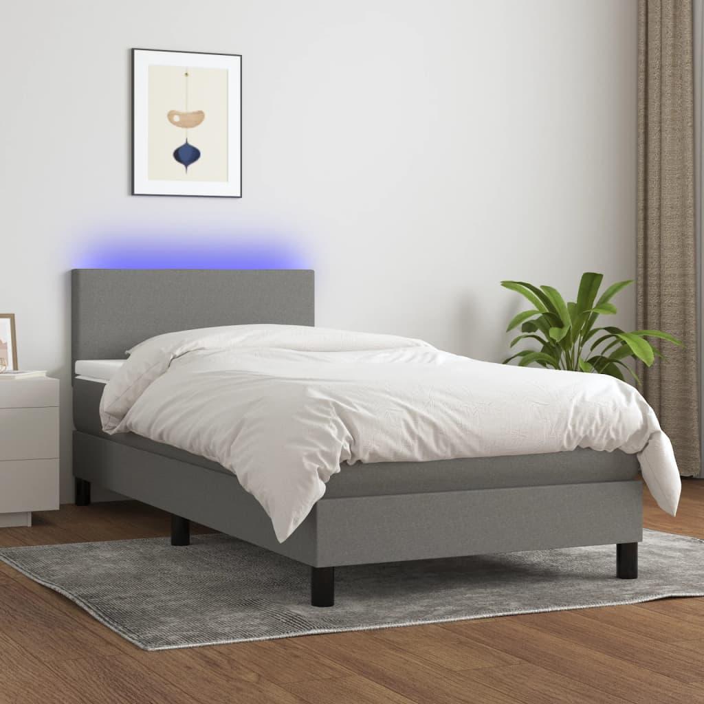 Kontinentalseng med LED-lys 90×190 cm - stof, mørkegrå billede