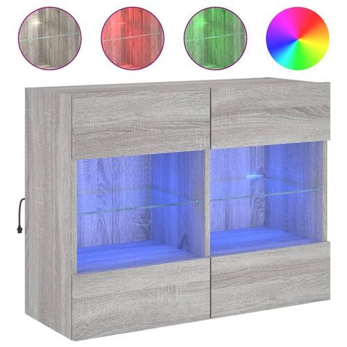 Væghængt tv-bord m. LED-lys 78,5x30x60,5 cm grå sonoma-eg