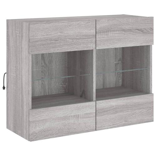 Væghængt tv-bord m. LED-lys 78,5x30x60,5 cm grå sonoma-eg