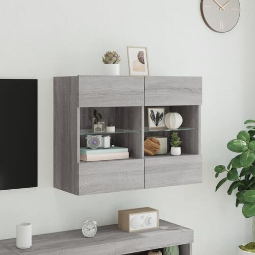 Væghængt tv-bord m. LED-lys 78,5x30x60,5 cm grå sonoma-eg