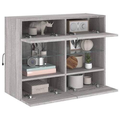 Væghængt tv-bord m. LED-lys 78,5x30x60,5 cm grå sonoma-eg