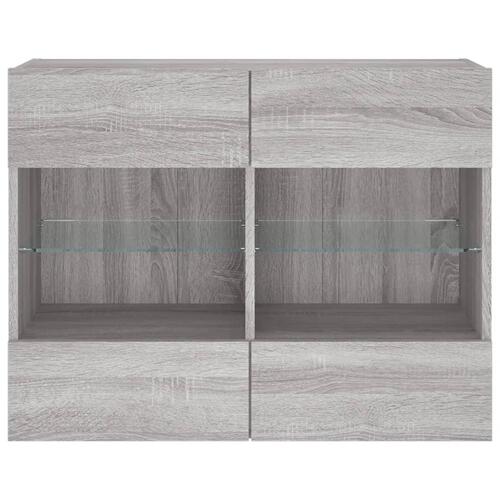 Væghængt tv-bord m. LED-lys 78,5x30x60,5 cm grå sonoma-eg