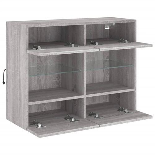 Væghængt tv-bord m. LED-lys 78,5x30x60,5 cm grå sonoma-eg