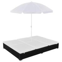 Loungeseng med parasol polyrattan sort