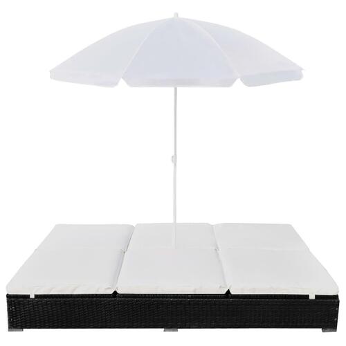 Loungeseng med parasol polyrattan sort