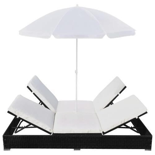 Loungeseng med parasol polyrattan sort