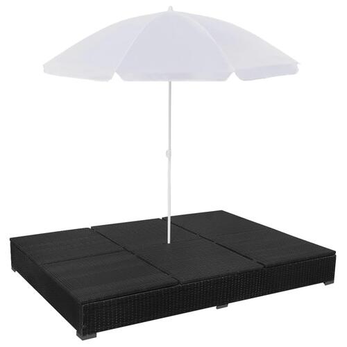 Loungeseng med parasol polyrattan sort