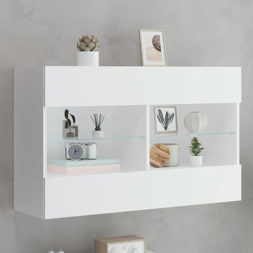 Væghængt tv-bord med LED-lys 98,5x30x60,5 cm hvid
