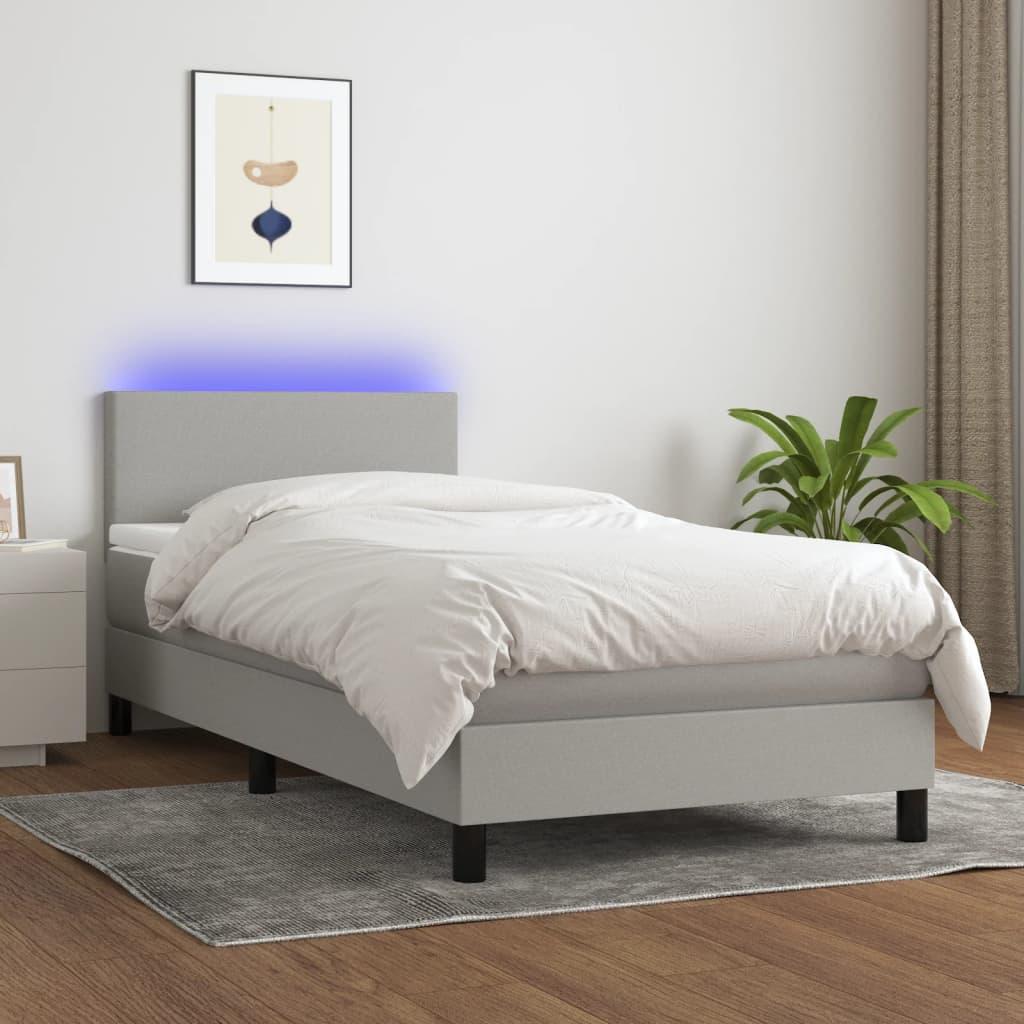 Kontinentalseng med LED-lys 90x190 cm stof lysegrå billede