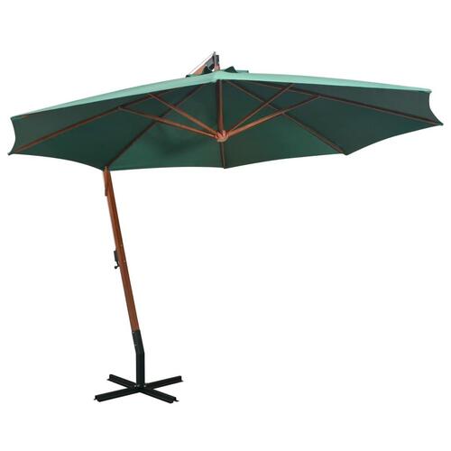 Hængende parasol 350 cm træstang grøn