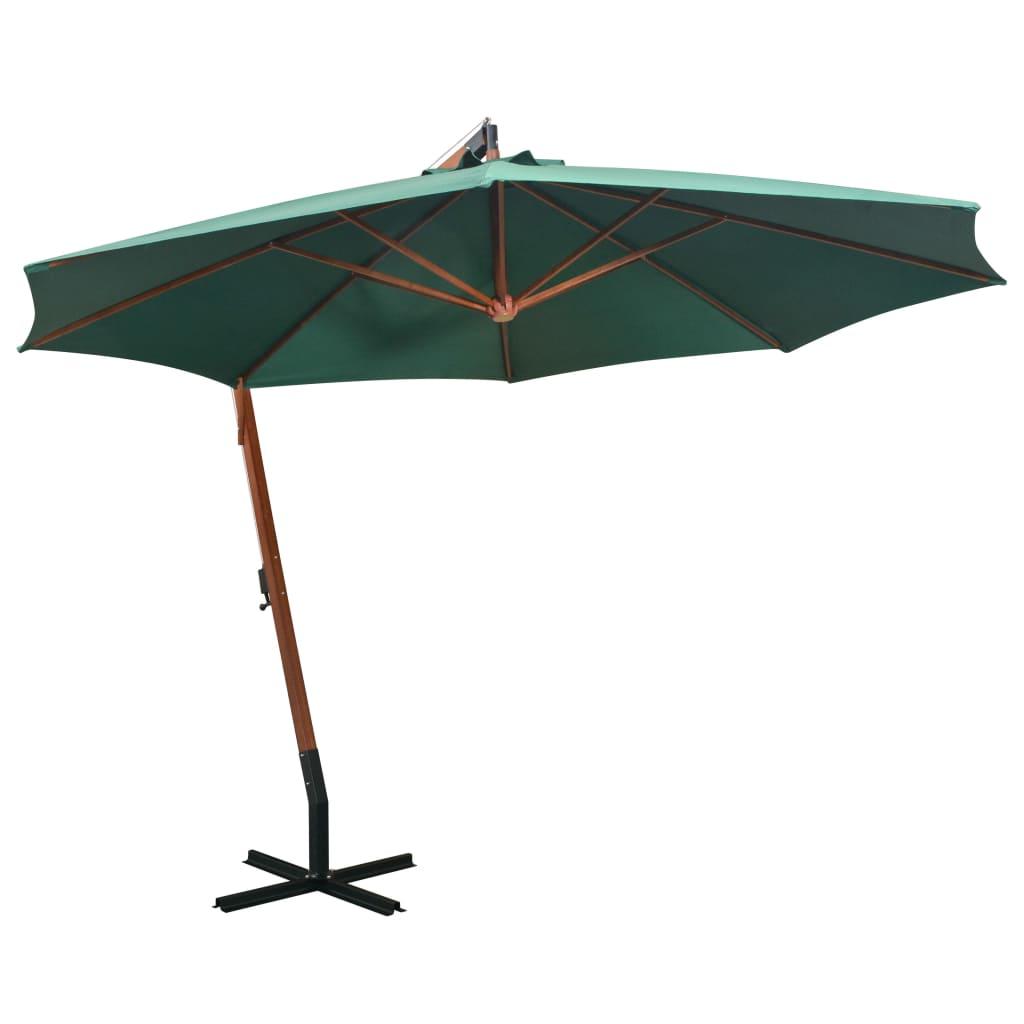 Hængende parasol 350 cm træstang grøn