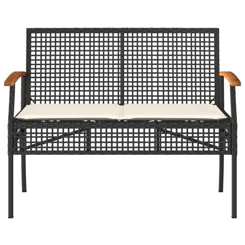 Havebænk med hynde polyrattan og akacietræ sort