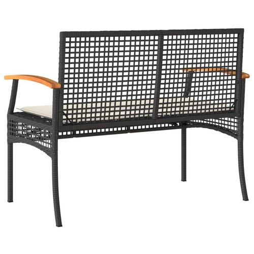 Havebænk med hynde polyrattan og akacietræ sort