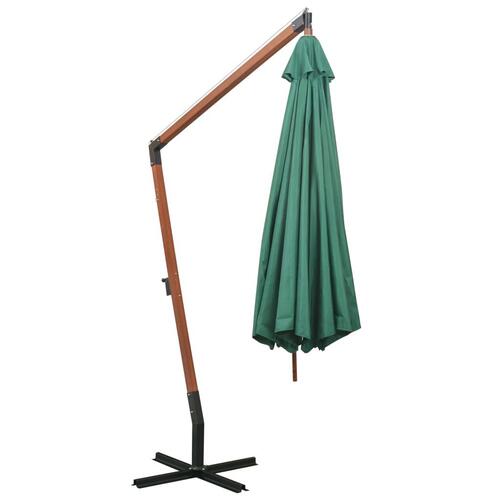 Hængende parasol 350 cm træstang grøn