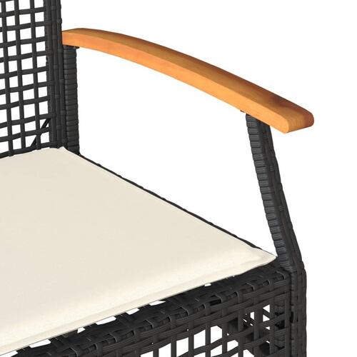 Havebænk med hynde polyrattan og akacietræ sort
