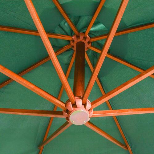 Hængende parasol 350 cm træstang grøn