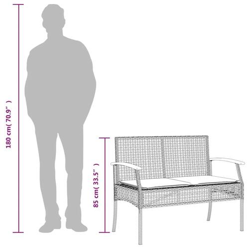 Havebænk med hynde polyrattan og akacietræ sort