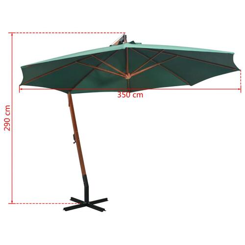 Hængende parasol 350 cm træstang grøn