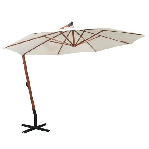 Hængende parasol 350 cm træstang hvid