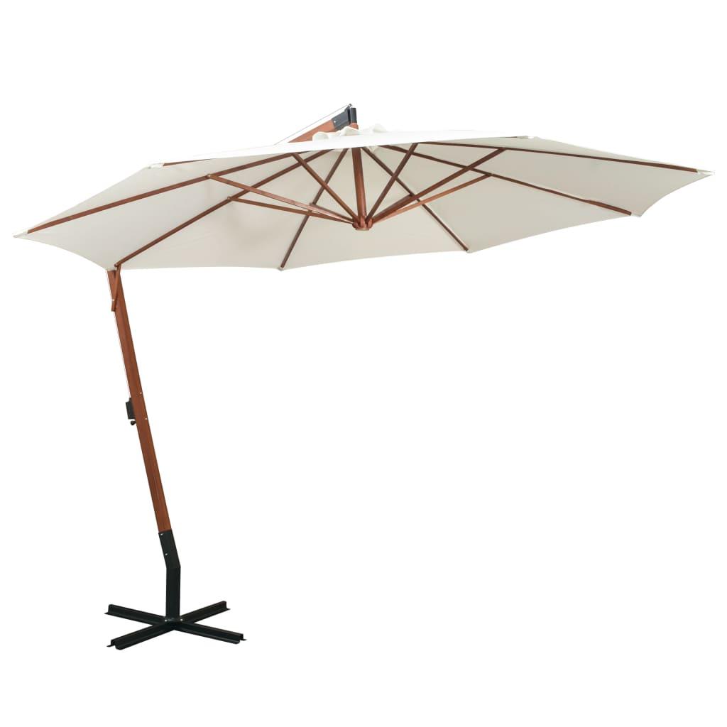 Hængende parasol 350 cm træstang hvid