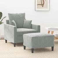 Sofastol med fodskammel 60 cm velour lysegrå