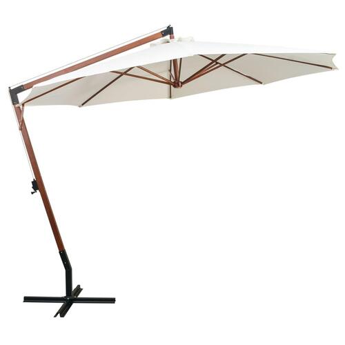 Hængende parasol 350 cm træstang hvid