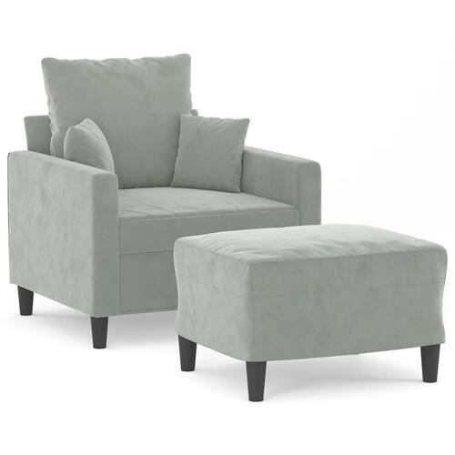Sofastol med fodskammel 60 cm velour lysegrå