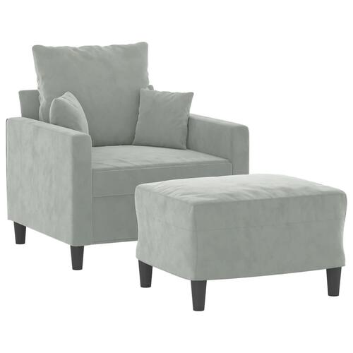 Sofastol med fodskammel 60 cm velour lysegrå