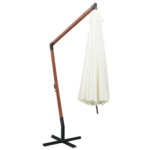 Hængende parasol 350 cm træstang hvid