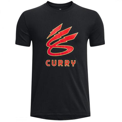 Kortærmet T-shirt til Mænd Under Armour Curry Lightning Logo Sort 10-12 år
