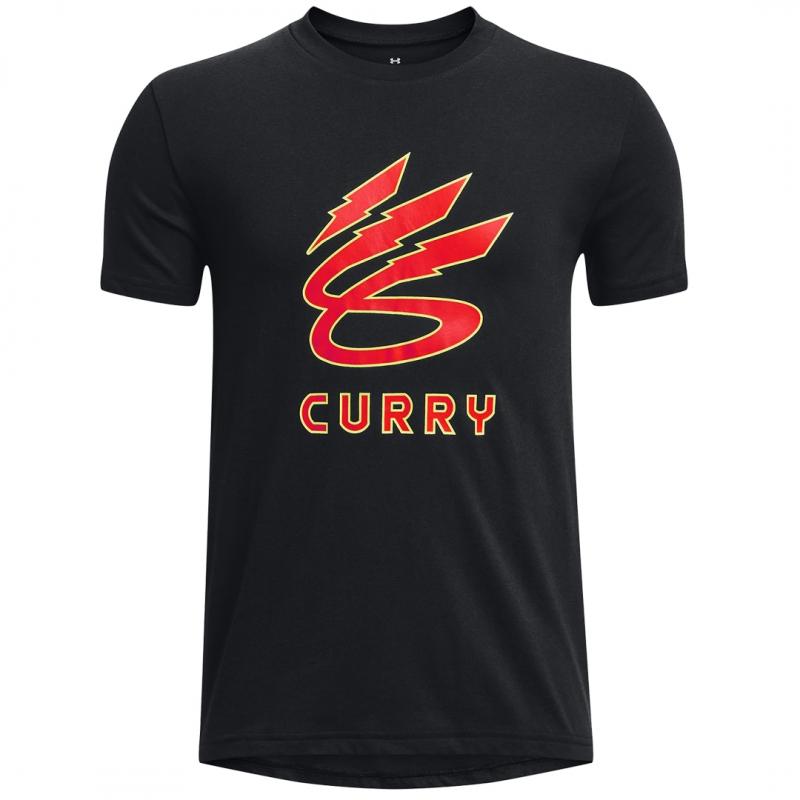 Kortærmet T-shirt til Mænd Under Armour Curry Lightning Logo Sort 10-12 år