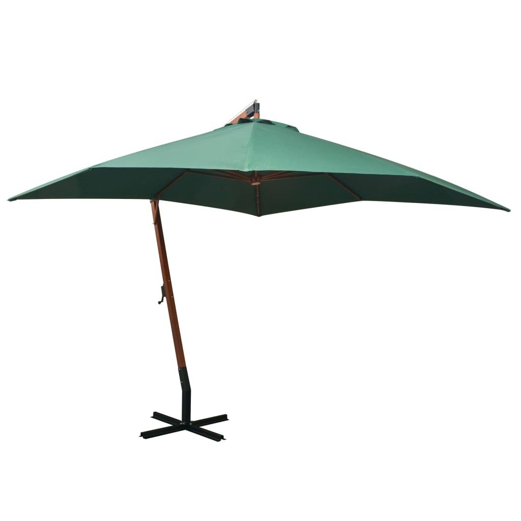 Hængende parasol 300 x 300 cm træstang grøn