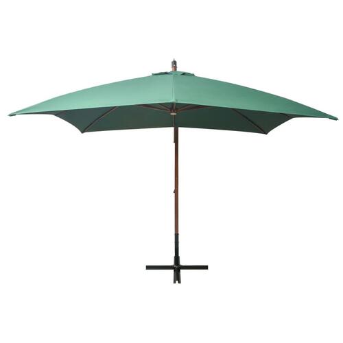 Hængende parasol 300 x 300 cm træstang grøn