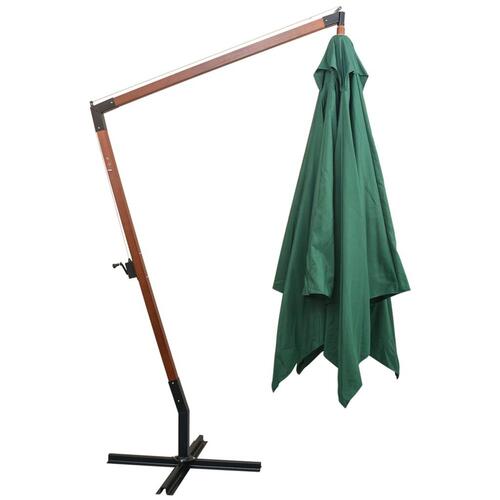Hængende parasol 300 x 300 cm træstang grøn