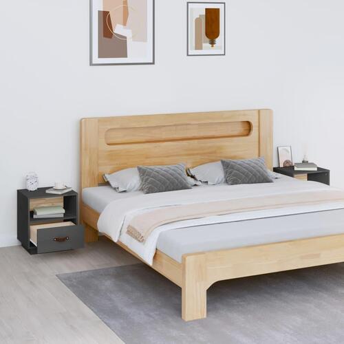 Sengeborde 2 stk. 40x34x45 cm massivt fyrretræ grå